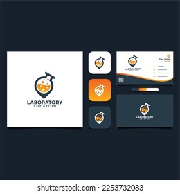 laboratory logo design with location and pin