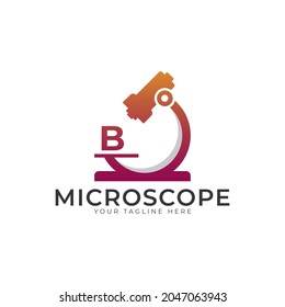 Logotipo de laboratorio. Elemento de plantilla de diseño del logotipo del microscopio de la letra inicial B.