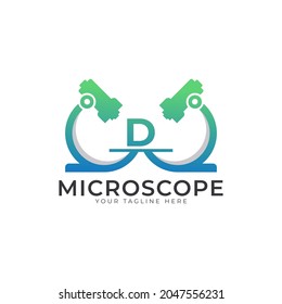 Laboratory Logo. Initial Letter D Microscope Logo Design Template Element.