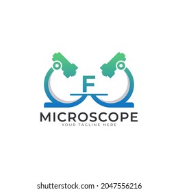 Laboratory Logo. Initial Letter F Microscope Logo Design Template Element.