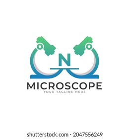 Laboratory Logo. Initial Letter N Microscope Logo Design Template Element.