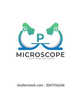 Laborlogo. Initial Letter P Microscope Logo Design Template Element.