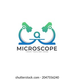 Laboratory Logo. Initial Letter Q Microscope Logo Design Template Element.
