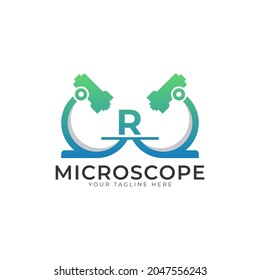 Laboratory Logo. Initial Letter R Microscope Logo Design Template Element.