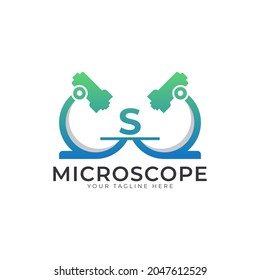 Laboratory Logo. Initial Letter S Microscope Logo Design Template Element.