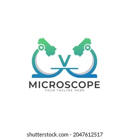 Laboratory Logo. Initial Letter V Microscope Logo Design Template Element.