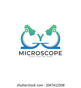 Laboratory Logo. Initial Letter Y Microscope Logo Design Template Element.