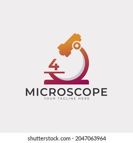 Laboratory Logo. Number 4 Microscope Logo Design Template Element.