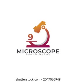 Laboratory Logo. Number 9 Microscope Logo Design Template Element.