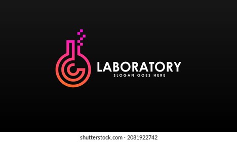Laboratory Logo Vector with Dual Meaning Concept Isolated in Dark Background