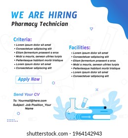 Laboratory and medical biotechnology research. Social media template hiring job pharmacy technician svg