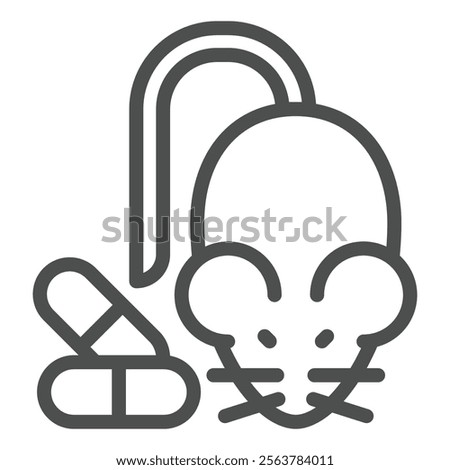 Laboratory mice and capsules line icon, clinical research concept. Vector graphics. Mouse for blood experiment sign on white background, outline style icon for mobile or web design