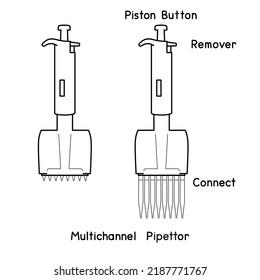 Laboratory Micropipette Set Adjustable Transfer Pipettes Controller Fixed Volume Multichannel Pipettor diagram for experiment setup lab outline vector illustration