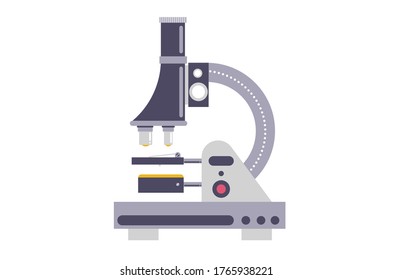 Laboratory microscope background. Modern illustration slider site page.  Using microscopes in the laboratory concept vector. Working with a microscope on laboratory experiments web banner desing. 