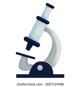 Laboratory microscope in cartoon style isolated on white background. Lab testing equipment design element. Scientific, healthcare and medical researches isolated clip art. Microbiology