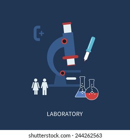 Laboratory microscope equipment  icons set vector illustration in flat style