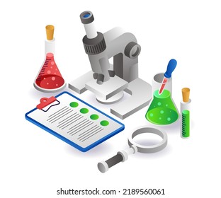 Laboratory microscope experiment bottle in isometric illustration