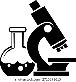 Laboratory Microscope and Flask Icon Representing Science Research