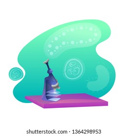 Laboratory microscope flat illustration. Lab testing equipment vector design element. Scientific, healthcare and medical researches isolated clipart. Microbiology. Bacterium discovering