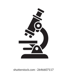 Ícone de microscópio de laboratório para pesquisa científica em biologia e química representando uma ferramenta para descoberta e análise médica em laboratório vetor ícone de glifo sólido