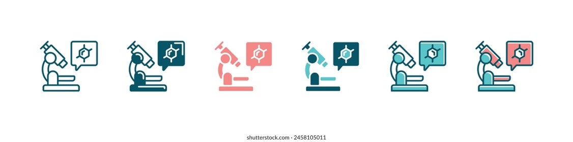 laboratory microscope icon set science microbiology equipment medicals research tool vector with microscopic organism illustration