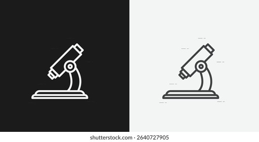 Laboratory Microscope on Black and White Backgrounds, Representing Science, Research, or Biology, White Outline Icon