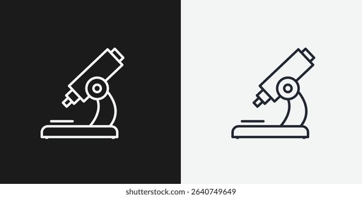 Laboratory Microscope on Black and White Backgrounds, Representing Science, Research, or Biology, White Outline Icon