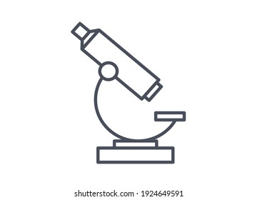 Laboratory microscope and single objective for scientific microbiology work in side view  line drawn simple black   white vector icon isolated white background