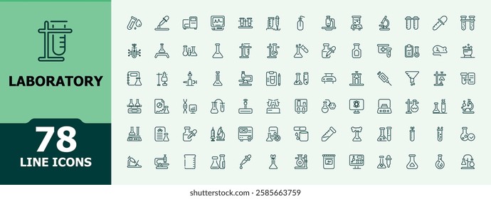 Laboratory minimal icon set. Includes thin line burner, scientific, biology, molecule, chemical and more. Sign and Symbol. Editable vector stroke.