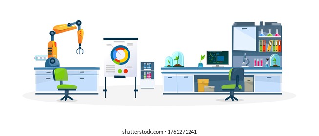 Laboratory with modern equipment and technology vector illustration. Office with all necessary instruments cartoon design. Science and education concept. Isolated on white background