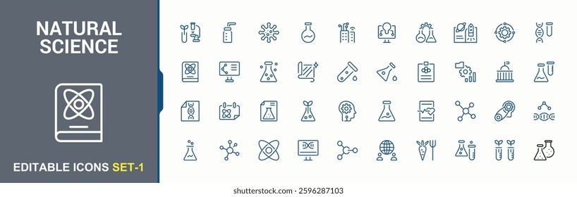 Laboratory modern icons set. Featuring biotech, scientist, science, laboratory, bio, biology, scientific and more. Science vector icon set. Set of line pictogram. Minimalist vector icons.