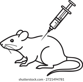 Ilustración vectorial de inyección de ratón de laboratorio, ilustración de jeringa de ratón de investigación médica