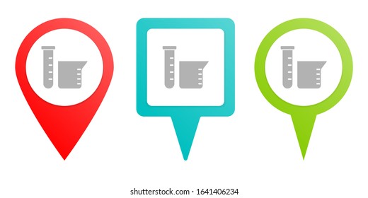 Laboratory. Multicolor pin vector icon, diferent type map and navigation point.