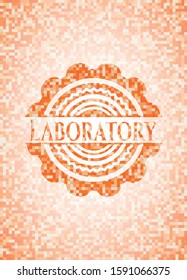 Laboratory orange tile background illustration. Square geometric mosaic seamless pattern with emblem inside.