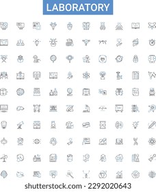 Laboratory outline icons collection. Lab, Test, Experiment, Research, Analysis, Chemicals, Beakers vector illustration set. Equipment, Measurement, Microscope line signs