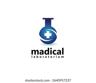 laboratory, pharmacy, medical logo, lab bottle with medical plate in the middle, logo design inspiration