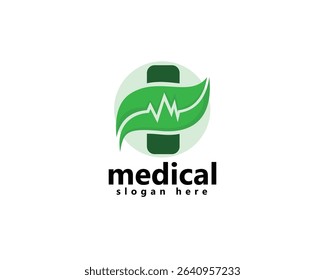 laboratory, pharmacy, medical logo, plus medical with leaves and lines health logo design inspiration