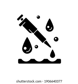 Laboratory pipette black glyph icon. Chemical droppers. Liquid handling tasks. Lab tool. Chemistry, biology and medicine. Silhouette symbol on white space. Vector isolated illustration