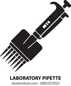 Laboratory pipette icon, multichannel micro pipette science vector isolated lab asset symbol