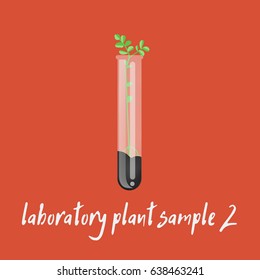 laboratory plant sample vector. Laboratory glassware with soil and plant. Flat design illustration on color background. - stock vector