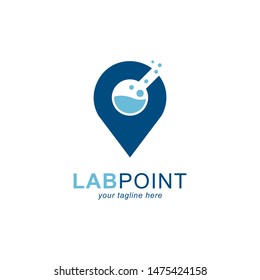 laboratory with point location symbol logo design template.Test tube with pin icon