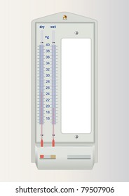 Laboratory psychrometer alcoholic thermometers device for measuring temperature relative humidity air. Blank text. Vector