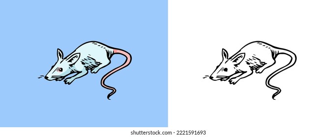 Laboratory rat. Mouse for conducting scientific experiments. Engraved hand drawn old vintage sketch. Vector illustration.