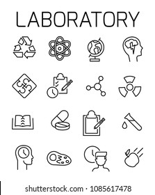 Laboratory related vector icon set. Well-crafted sign in thin line style with editable stroke. Vector symbols isolated on a white background. Simple pictograms.