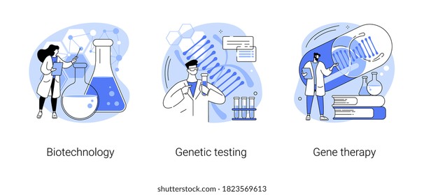 Laboratory Research Abstract Concept Vector Illustration Set. Biotechnology, Genetic Testing And Gene Therapy, Biotech Company, DNA Ancestry Test, Human Genome, Immunotherapy Abstract Metaphor.