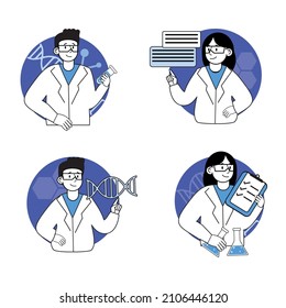 Laboratory Research Abstract Concept Vector Illustration Set. Biotechnology, Genetic Testing And Gene Therapy, Biotech Company, DNA Ancestry Test, Human Genome, Immunotherapy Abstract Metaphor