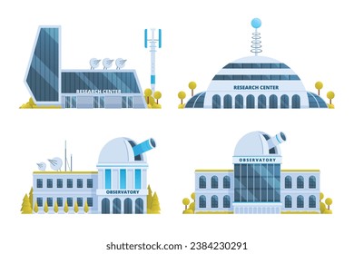 laboratory, research center or lab building vector illustration collection. Flat design front view concept for city illustration