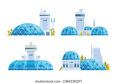 laboratory, research center or lab building vector illustration collection. Flat design front view concept for city illustration