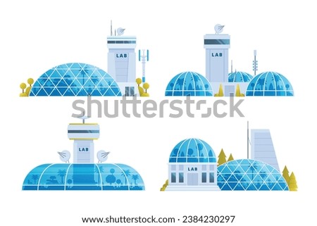 laboratory, research center or lab building vector illustration collection. Flat design front view concept for city illustration