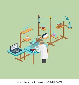 Laboratory research chemical isometric style design vector illustration science for technology concept.